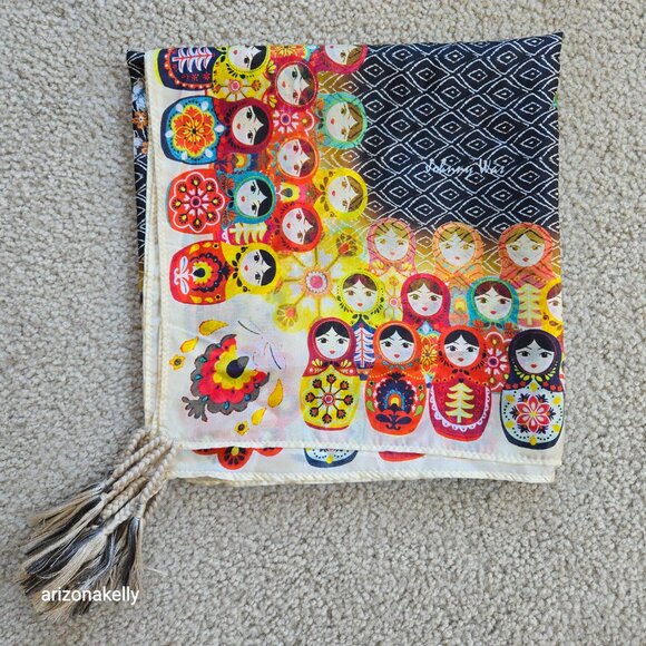 NWOT Johnny Was Silk Scarf Matroyshka Nesting Dolls #9 - Picture 9 of 10